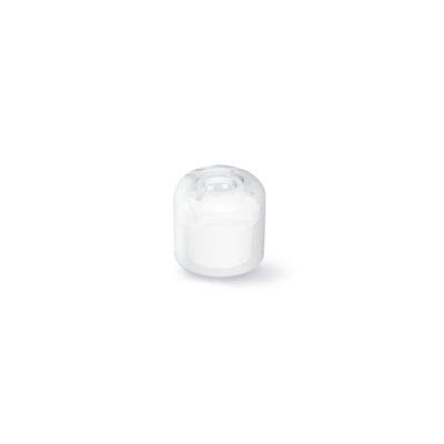The Click Dome Open is a small, white, cylindrical plastic cap or lid, positioned on a plain white background and casting a faint shadow—designed for easy 