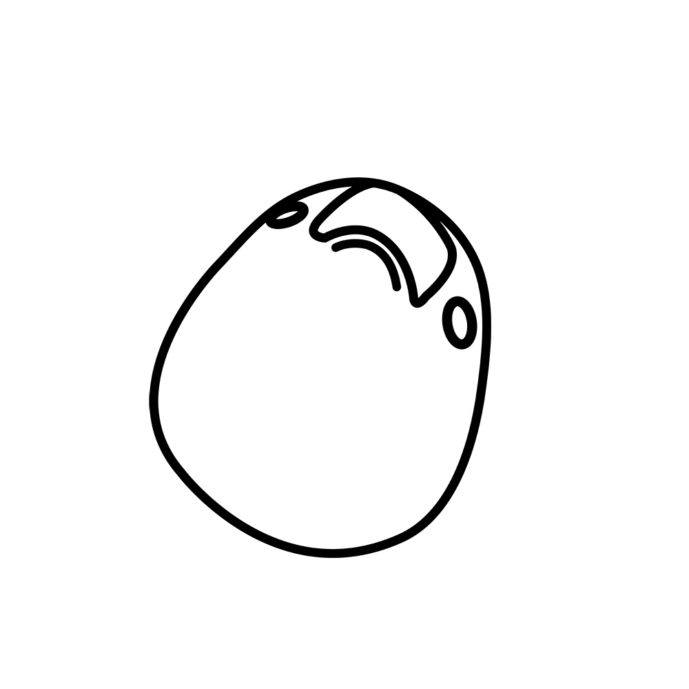 A simple black line drawing of a rounded bird with minimal detail on white, its smooth curves mirroring the shape of the Bernafon MiniFit Bass Dome Double.