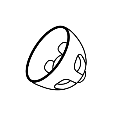 A simple black line drawing of a guiro is shown next to a Bernafon MiniFit Open Dome, both set against a plain white background.