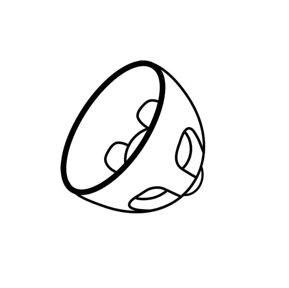 A simple black line drawing of a guiro is shown next to a Bernafon MiniFit Open Dome, both set against a plain white background.