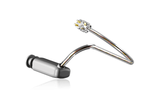 The Easywear wired RIC (P-Receiver) is a sleek, modern Bluetooth earpiece with a curved metal arm and a small, round diamond-like accent, shown against a white background.
