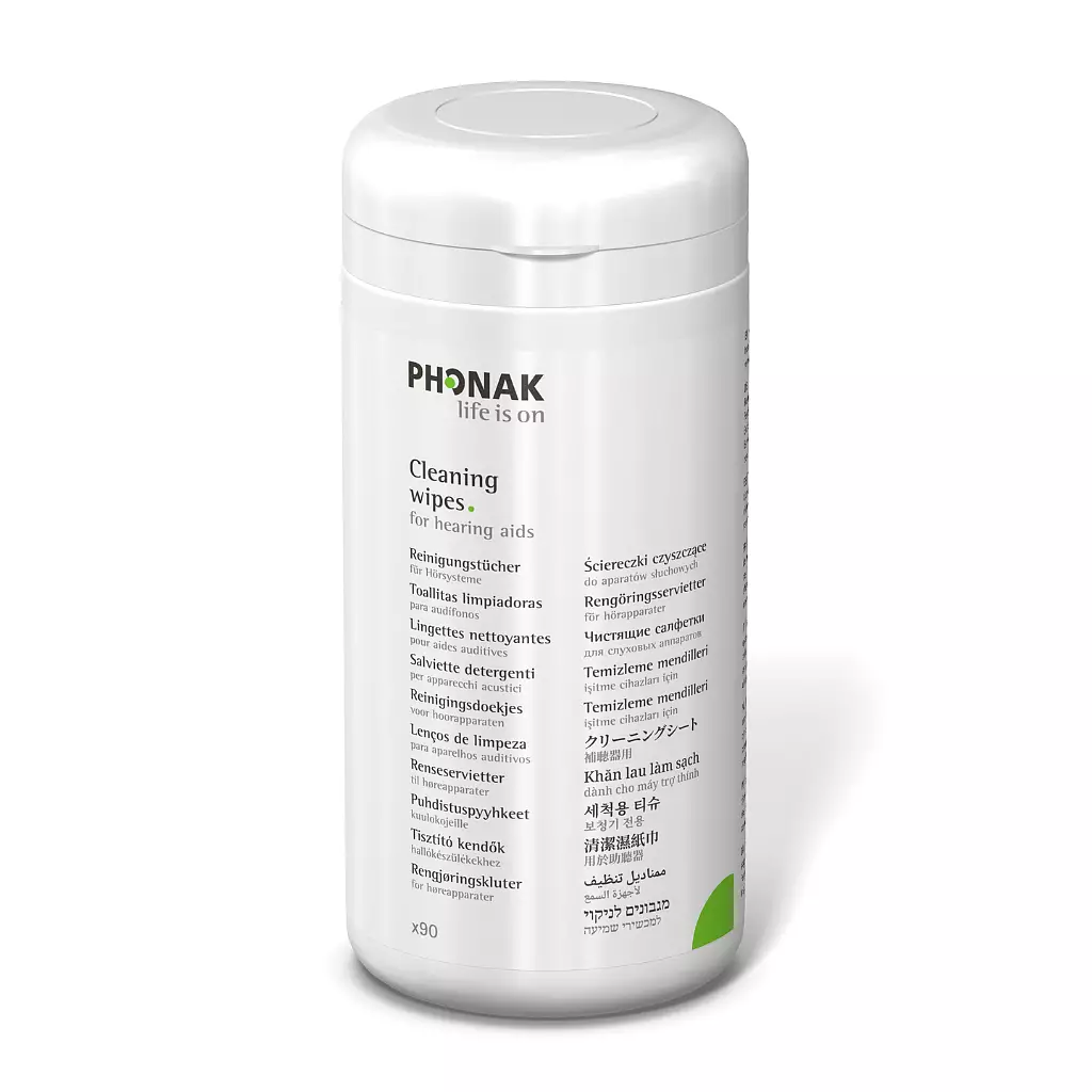 Phonak cleaning wipes in container